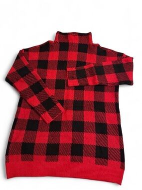 LOFT Red and Black Buffalo Check Turtleneck Sweater